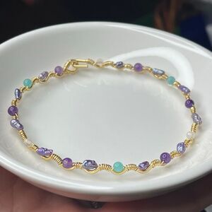 Mermaid bangle bracelet 8” gold copper core lavender dyed pearl amethyst rose qu